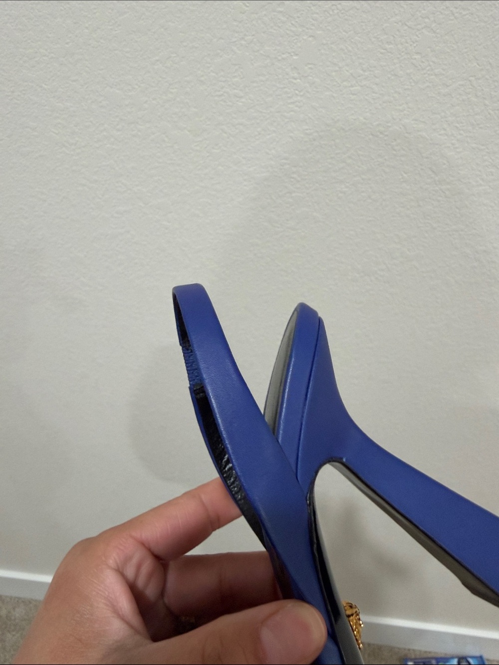 Versace Royal Blue Medusa Pointed Slingback Heels - Picture 6 of 11